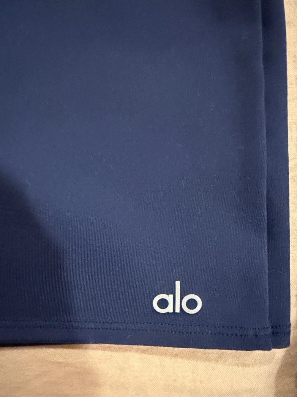 ALO Yoga Navy Bike Shorts with White Waistband